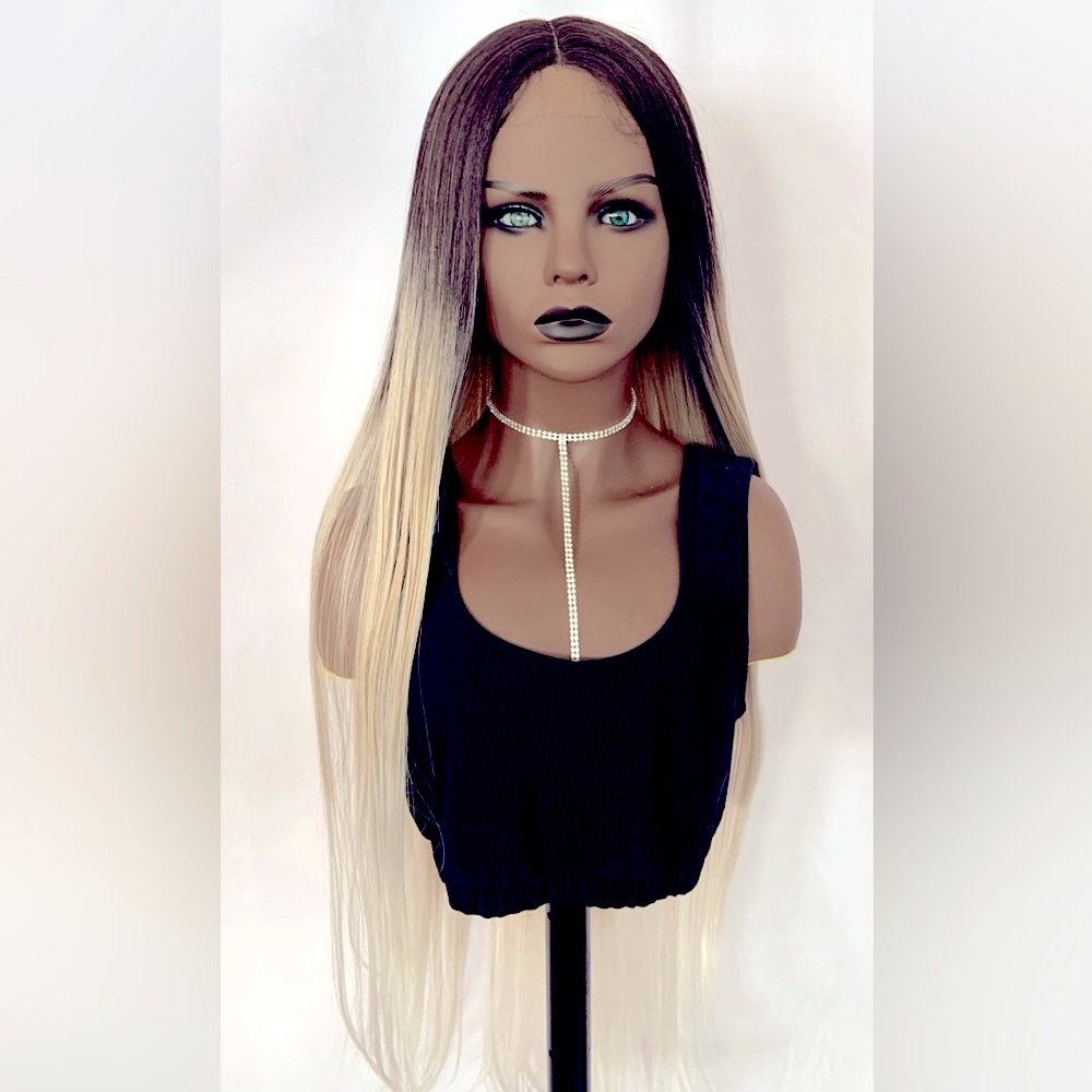 Long Gorgeous 36” Ombre Mocha Platinum Premium Fiber Lace Front Wig